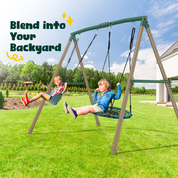 Hapfan 7.5ft Tall Swing Sets for Backyard, 500lbs Heavy Duty Swing