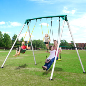 Hapfan 9.5' Heavy Duty Tall Swing Sets for Backyard for Kids and Adults with Saucer Swing, 2 Belt Swings