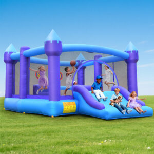 Hapfan 15ft * 12ft  Bounce House , with Wider Slide & Basketball Hoop, Great for Birthday Party, Blower Included, Holds 6 Kids 600lbs